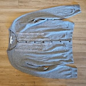 Boden Grey Ruffle Front Cardigan Sweater 8